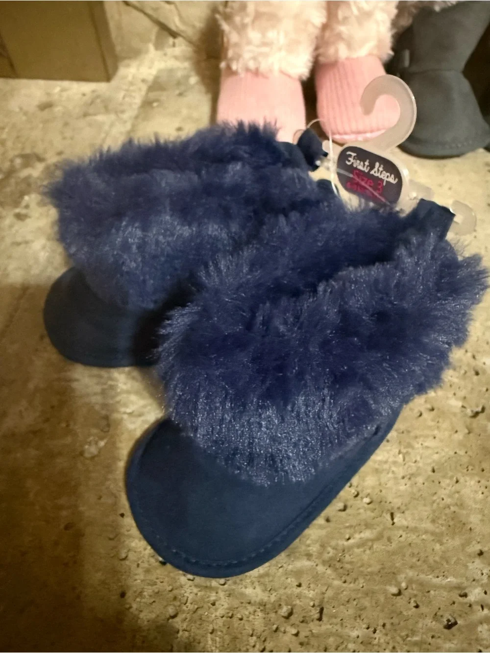 Unbranded Navy Faux Fur Baby Booties - Cozy Indoor Shoes - Picture 8 of 14